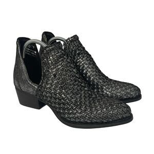 Very Volatile Malone Pewter Metallic Woven Leather Ankle Booties Women's Sz 6.5